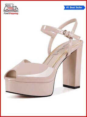 ✨ Platform High Heels Fish Mouth Open Toe Chunky Heel Ankle Strap for Wedding